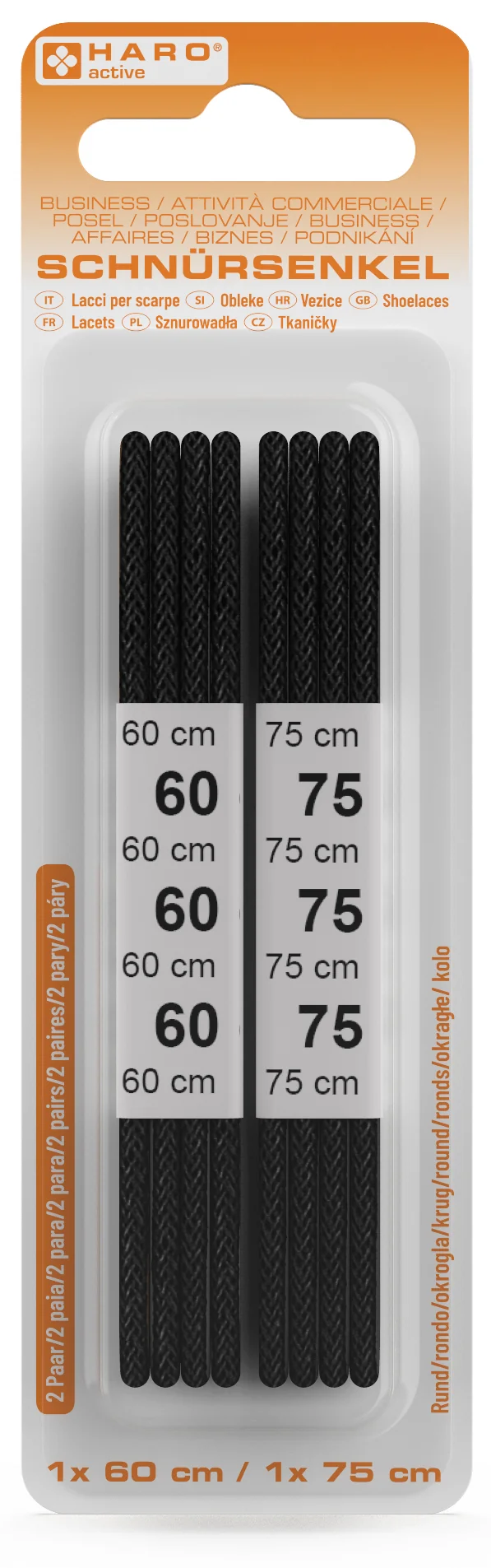 HARO Lacets de ville, rond, 600 / 750 mm, noir - OEM 10137