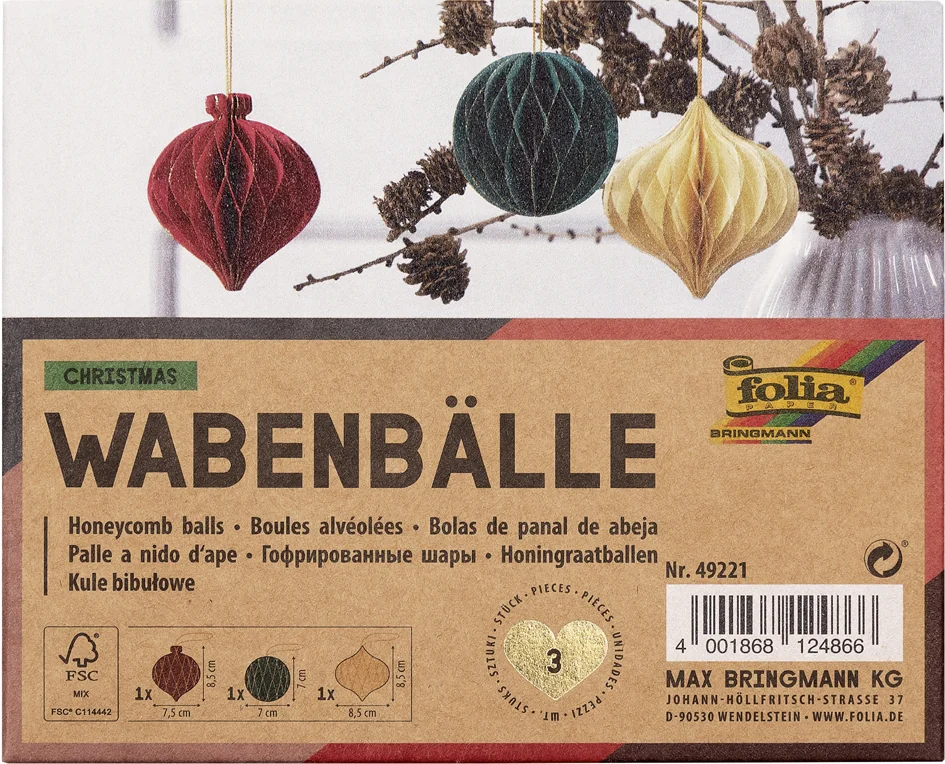 folia Boule alvéolée CHRISTMAS, set de 3 boules - OEM 49221