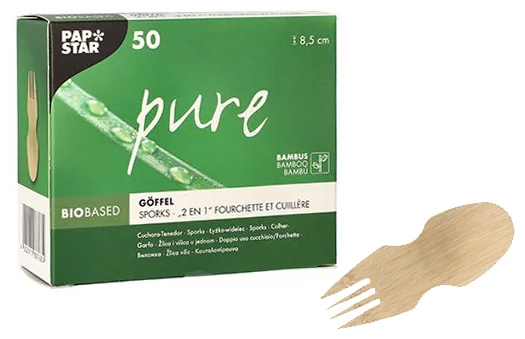 PAPSTAR Fourchette et cuillère 2en1 'pure', 85 mm, naturel - OEM 88768