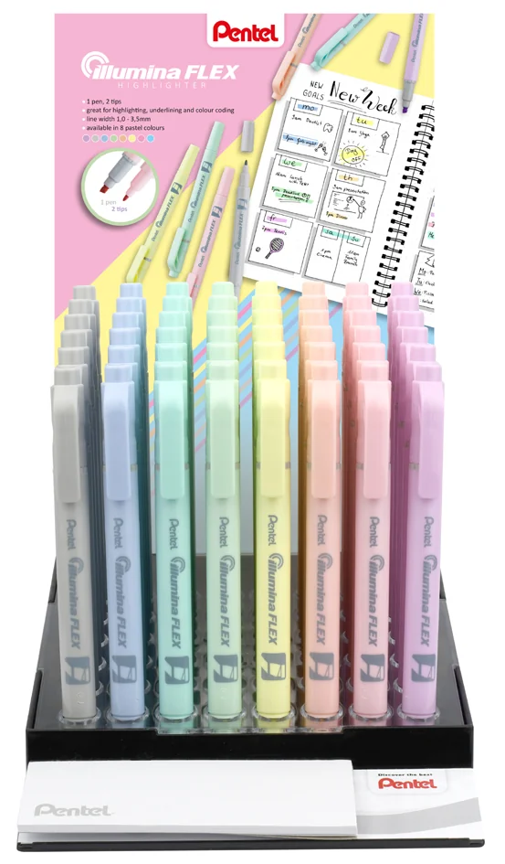 Pentel Surligneur Illumina Flex Pastel, présentoir de 48 - OEM SLW11P-4E