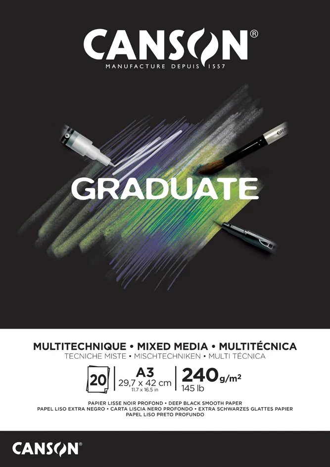 CANSON Bloc de dessin GRADUATE MIXED MEDIA, A5, noir - OEM C31250P019
