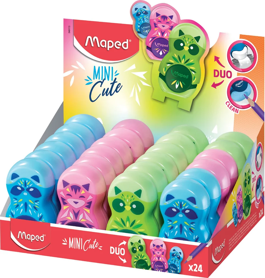 Maped Taille-crayon/gomme Loopy MINI CUTE, présentoir de 24 - lot de 24 - OEM 049113