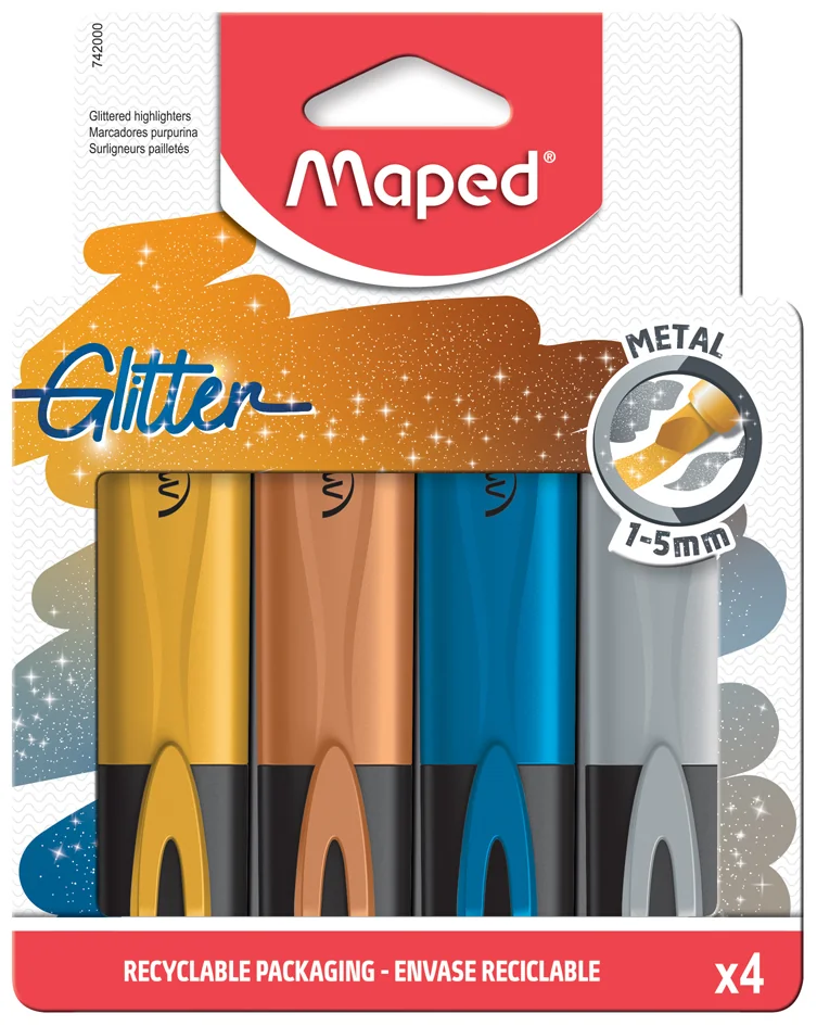 Maped Surligneur GLITTER METAL, étui de 4 - OEM 742000