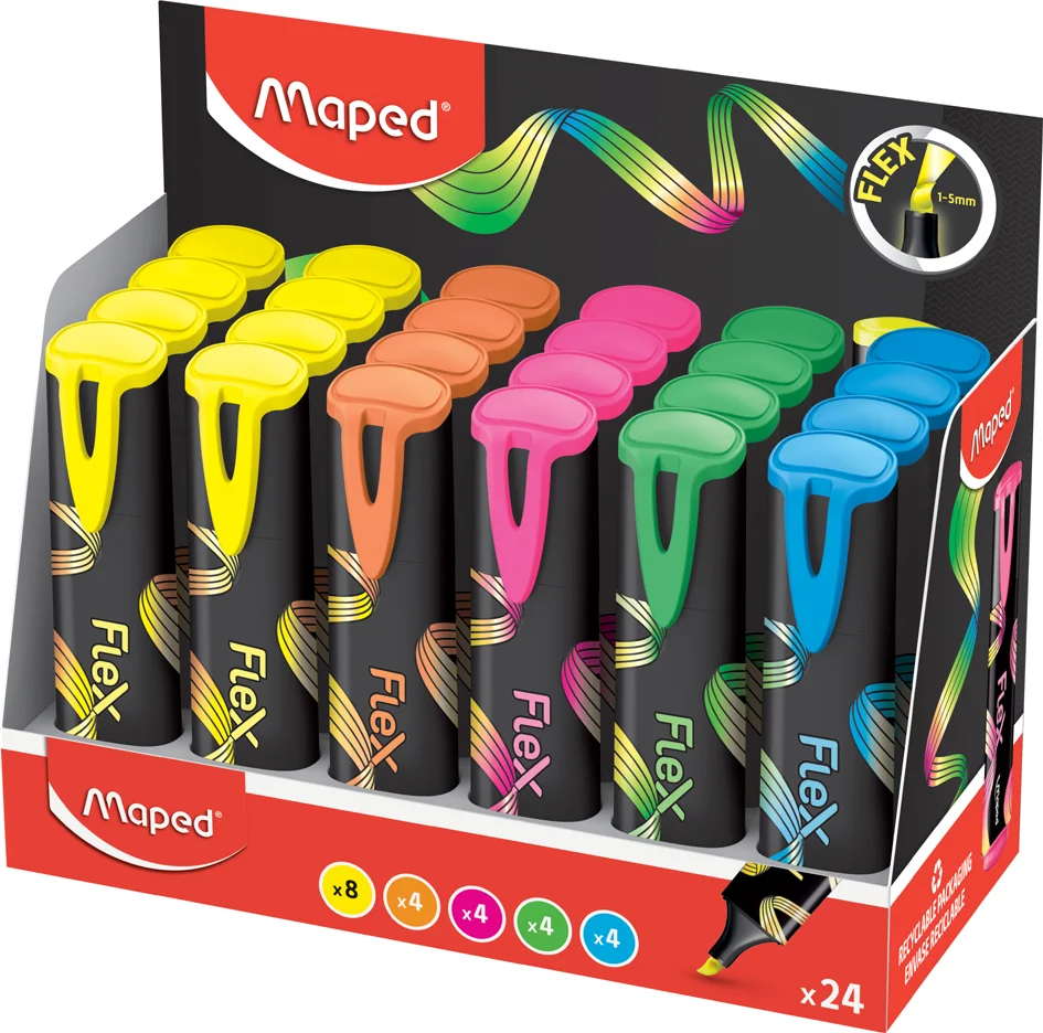Maped Surligneur FLEX, pointe flexible, présentoir de 24 - lot de 24 - OEM 740302