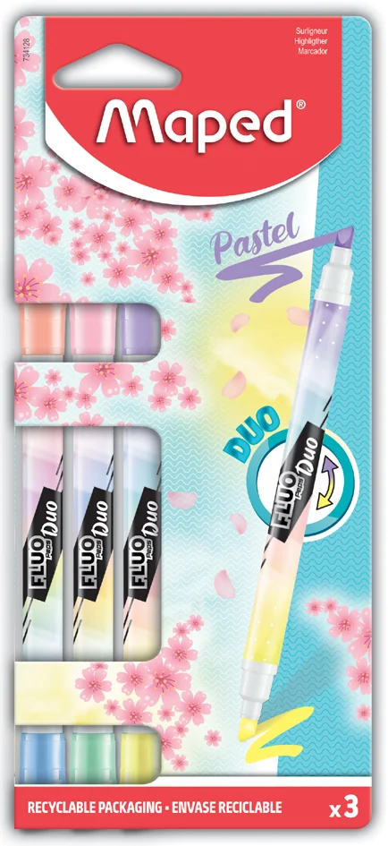 Maped Surligneur FLUO'PEPS PEN DUO Pastel, blister de 3 - OEM 734128