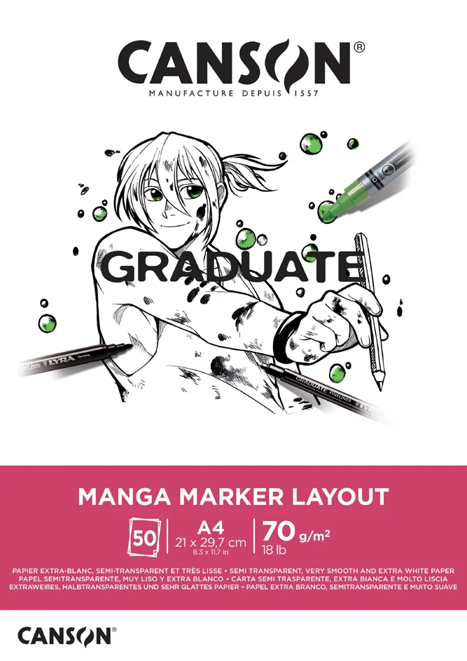 CANSON Bloc de dessin GRADUATE Manga Marker Layout, A4 - OEM C31250P024