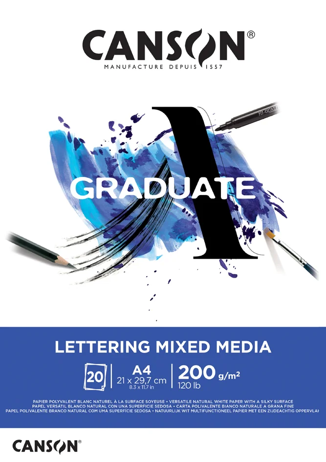CANSON Bloc de dessin GRADUATE LETTERING MIXED MEDIA, A4 - OEM C31250P028