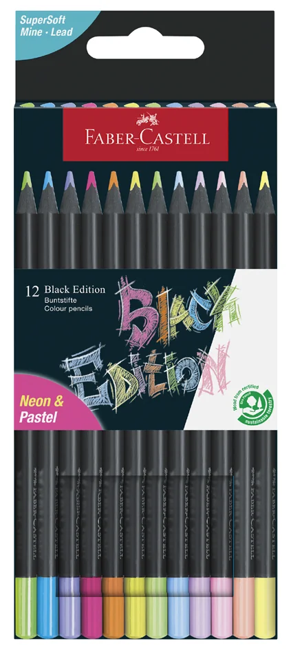 FABER-CASTELL Crayon de couleur Black Edition, étui de 12 - OEM 116410