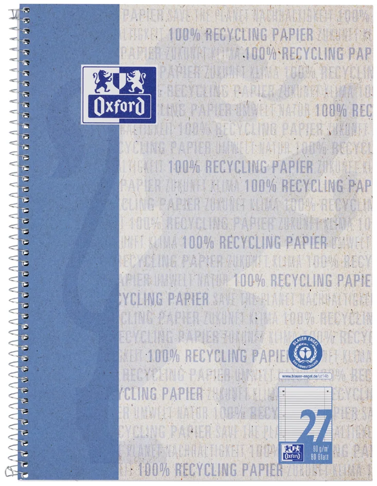 Oxford Cahier à spirales 'Recycling', A4+, quadrillé - OEM 400159358