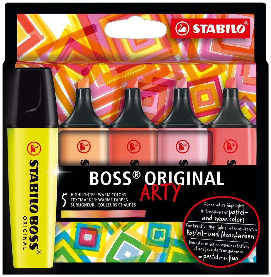 STABILO Surligneur BOSS ORIGINAL, étui carton ARTY de 5 - OEM 70/5-02-1-20