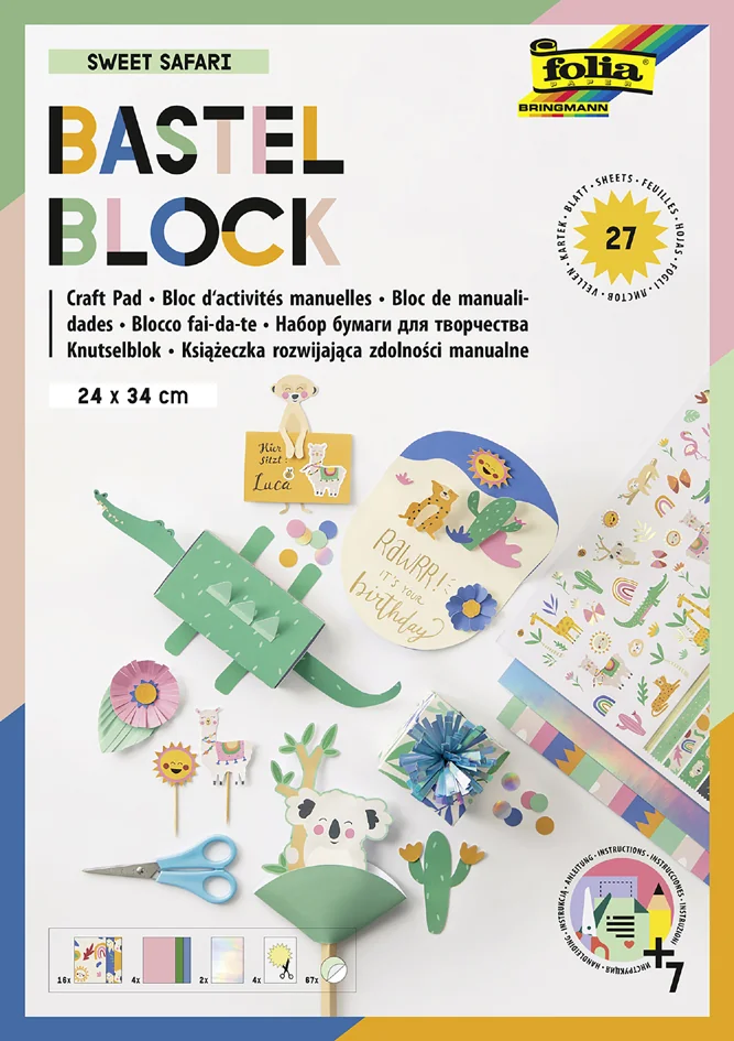 folia Bloc d'activités manuelles 'Sweet Safari', 240 x 340mm - OEM 49101