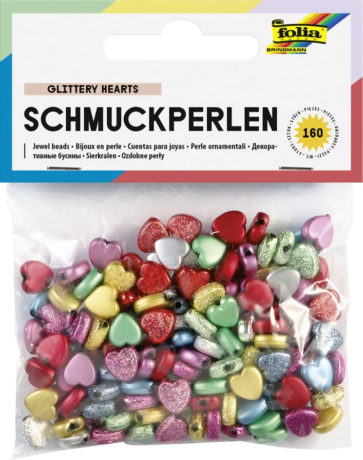folia Bijoux en perle 'Glittery Hearts', lisse/en relief - OEM 1260