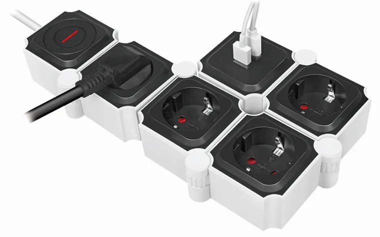 LogiLink Bloc multiprises flexible, avec 2x USB, noir/blanc - OEM LPS276U