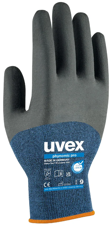 uvex Gants de travail phynomic pro, bleu/anthracite, T.12 - lot de 10 - OEM 6006212