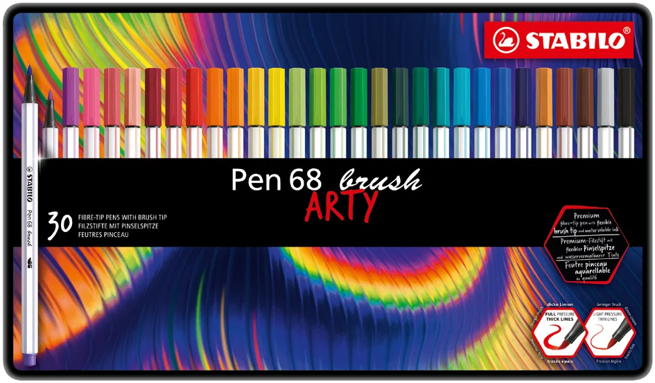 STABILO Feutre pinceau Pen 68 brush ARTY, étui métal de 30 - OEM 568/30-31-20