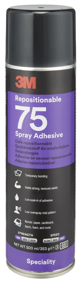 3M Colle aérosol Repositionable 75, repositionnable, 500 ml - OEM 3100010216