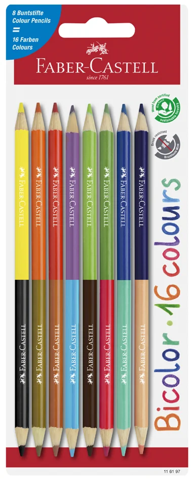 FABER-CASTELL Crayons de couleur Bicolor, carte blister de 8 - OEM 116197