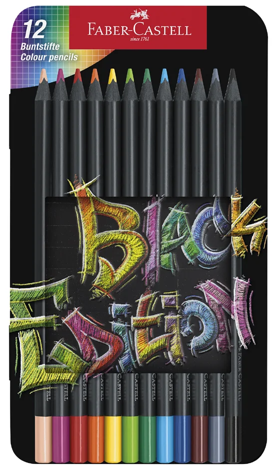 FABER-CASTELL Crayon de couleur Black Edition, étui de 12 - OEM 116413