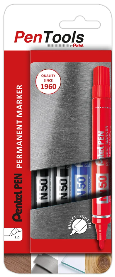Pentel Marqueur permanent N50, pointe ogive, étui de 4 - OEM N50-PRO4ABCEU