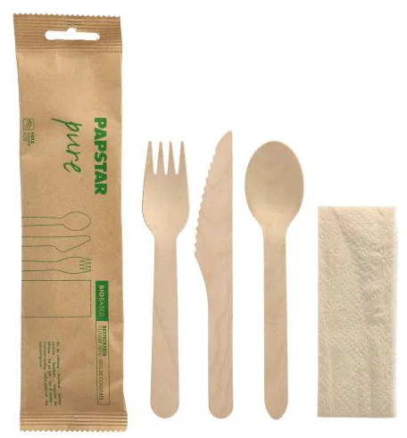 PAPSTAR Kit de couverts 'pure', en bois de bouleau, 4 pièces - OEM 88954