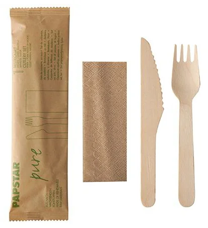PAPSTAR Kit de couverts 'pure', en bois de bouleau, 3 pièces - OEM 88229