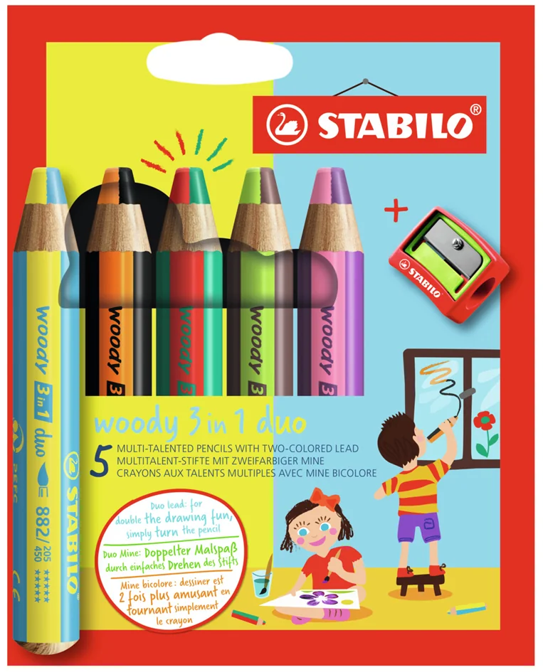 STABILO Crayon multi-talents woody 3 en 1 duo, étui de 10 - OEM 882/10-2