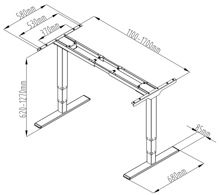 DIGITUS Piètement de table réglable en hauteur, noir - OEM DA-90434