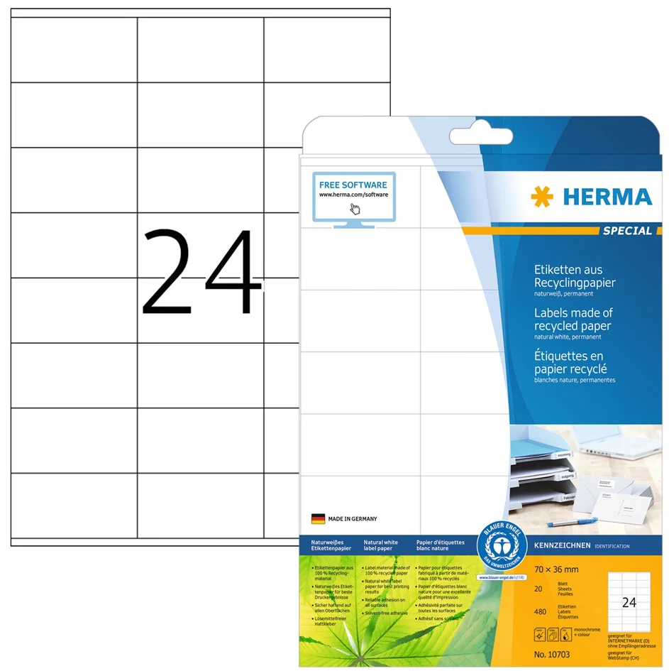 HERMA Étiquette universelle recyclée, 99,1 x 67,7 mm - OEM 10705