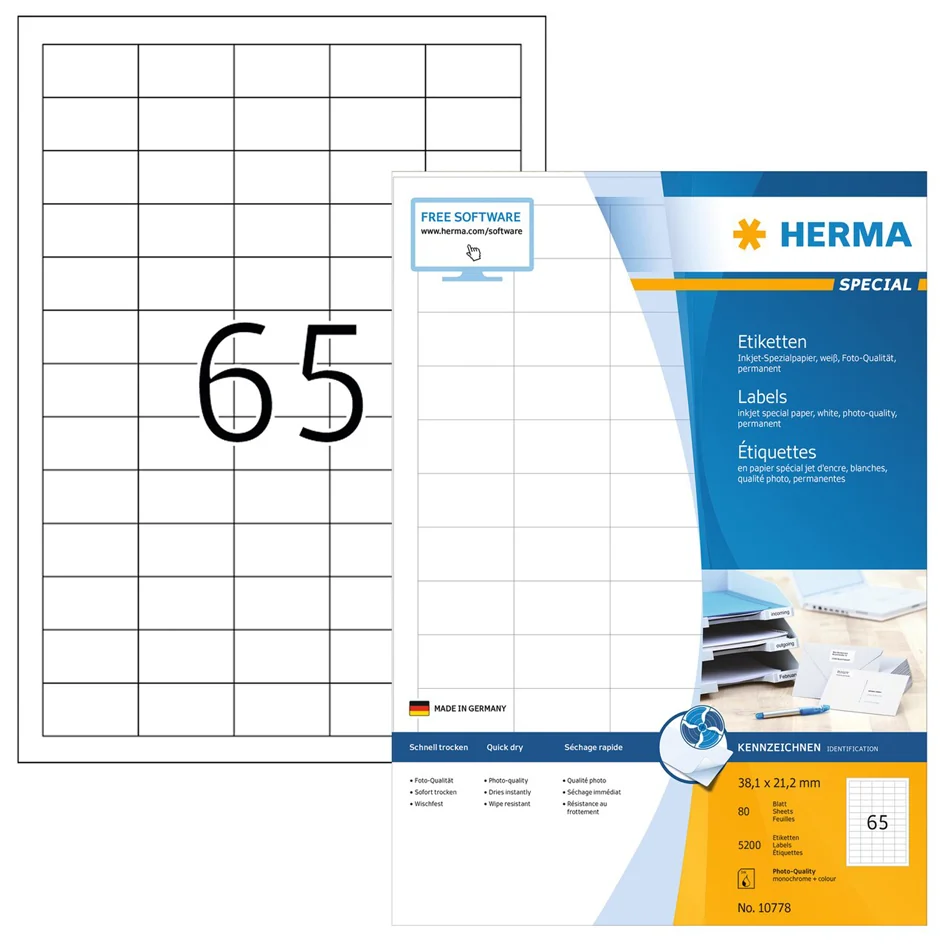 HERMA Étiquette pour jet d'encre, 66 x 33,8 mm, blanc - OEM 10779
