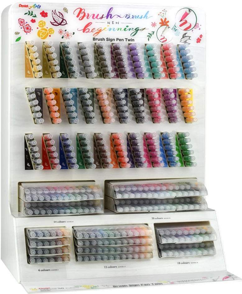 Pentel Feutre pinceau BrushSignPen Twin, en présentoir - OEM SESW30C-15EMIX