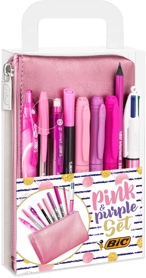 BIC Kit d'écriture 'PINK & PURPLE' avec trousse, 10 pièces - OEM 9642801