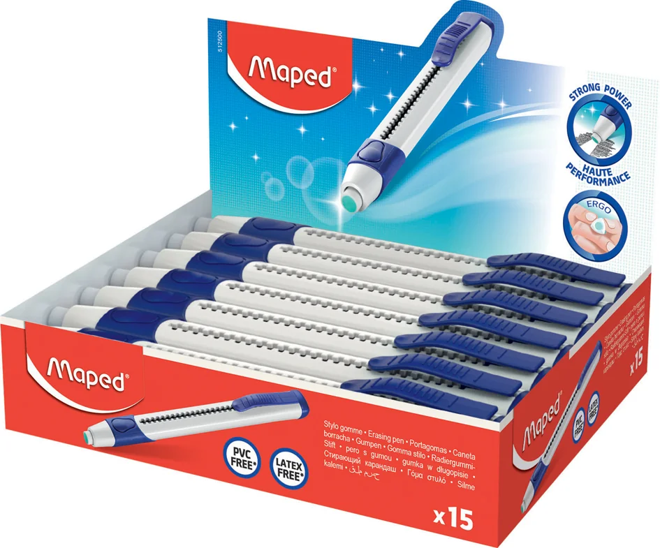 Maped Crayon gomme Gom-Pen, blanc/bleu, présentoir de 15 - lot de 15 - OEM 512500