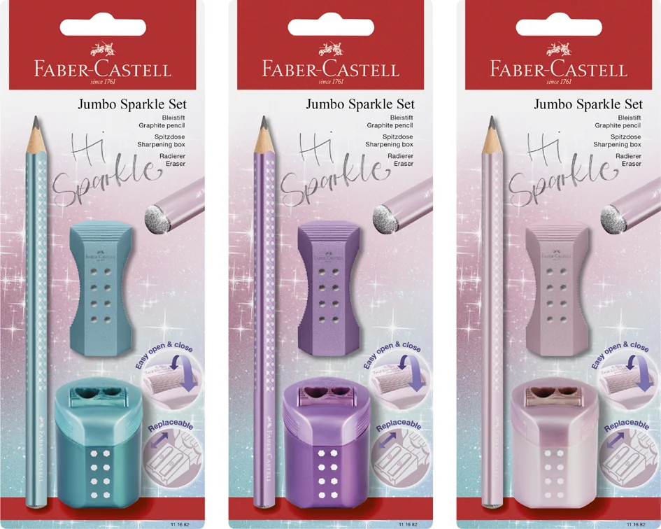 FABER-CASTELL Kit d'écriture Jumbo GRIP SPARKLE, assorti - OEM 111682