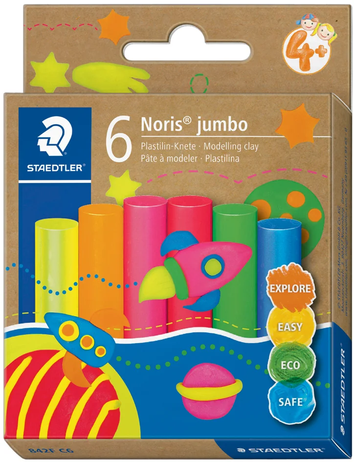 STAEDTLER Pâte à modeler plastiline Noris jumbo, 6 couleurs - OEM 842F C6