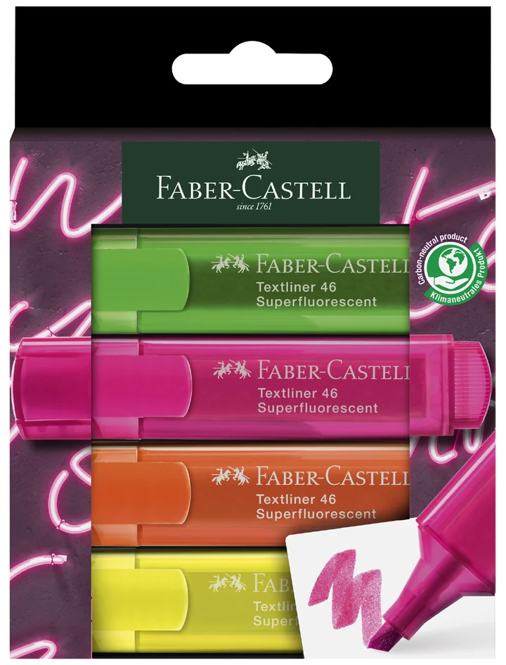 FABER-CASTELL Surligneur TEXTLINER 1546 NEON, étui de 4 - OEM 254600