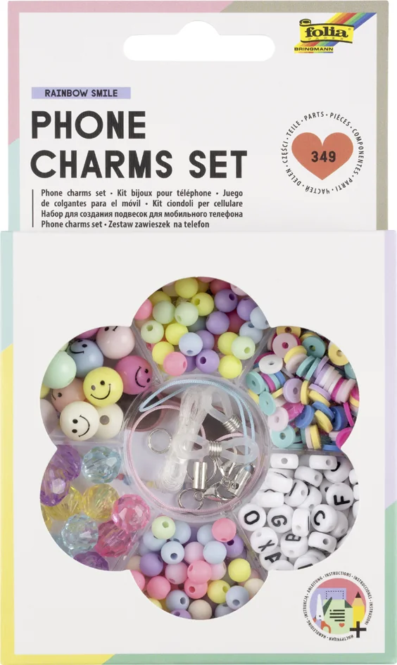 folia Kit de perles Phone Charms RAINBOW SMILE, 349 pièces - OEM 32029