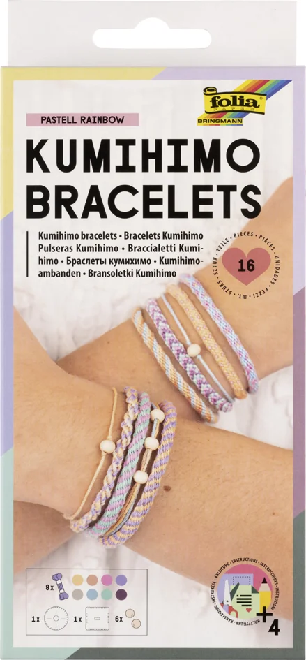 folia Kumihimo Set de bracelets PASTEL RAINBOW, 16 pièces - OEM 32039