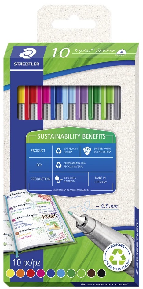 STAEDTLER Fineliner triplus Eco+ Edition, étui carton de 10 - OEM 334 RC10