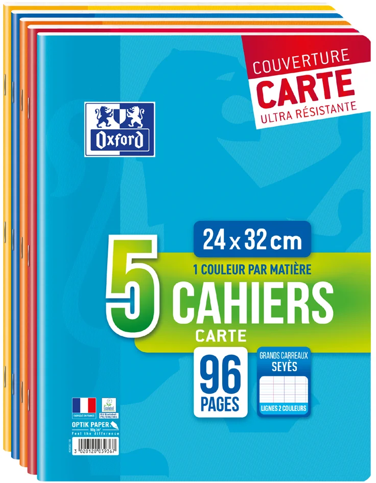 Oxford Cahier piqûre, 240 x 320 mm, Seyès, 96 pages,lot de 5 - OEM 400019501