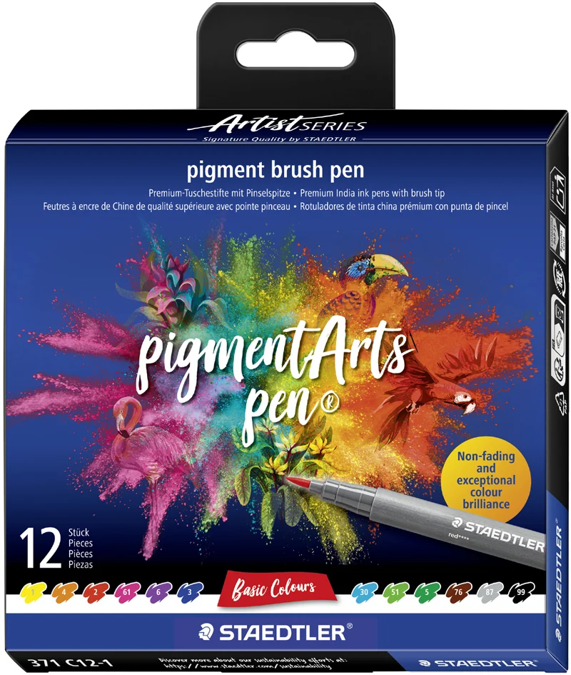 STAEDTLER Feutre pigment brush pen 'Basic Colours' - OEM 371 C12-1