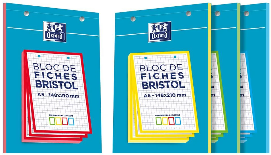 Oxford Bloc de fiches bristol, A5, quadrillé, blanc / rouge - OEM 400100519