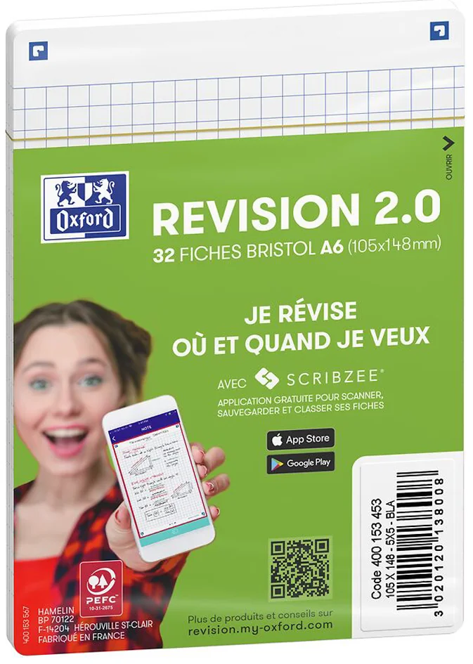 Oxford Fiches bristol REVISION 2.0, A6, blanc - OEM 400153453