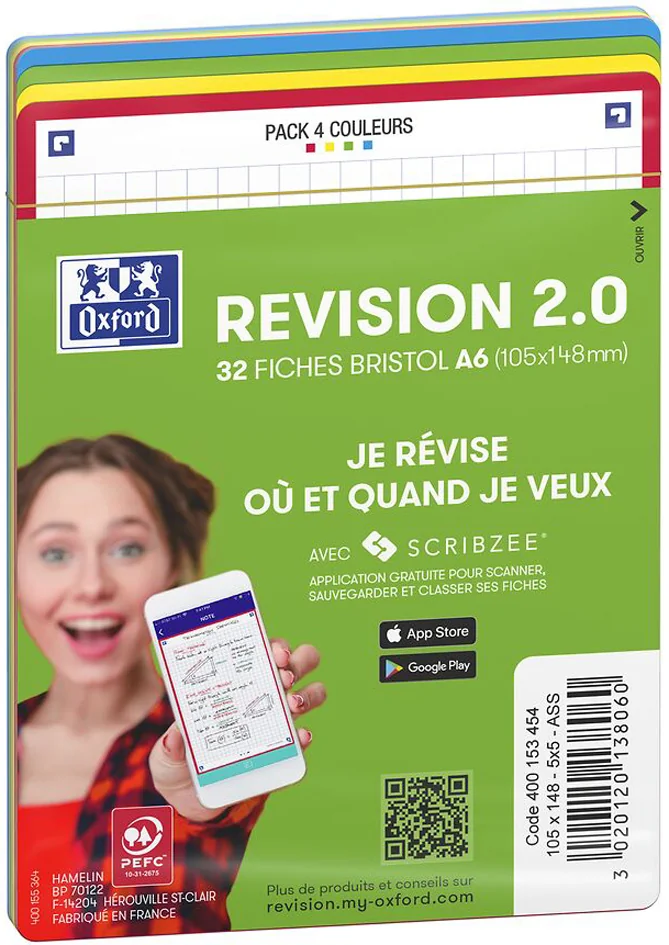 Oxford Fiches bristol REVISION 2.0, A6, bord de couleur - OEM 400153454