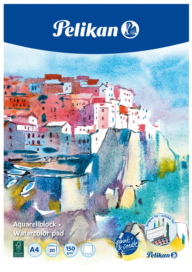 Pelikan Bloc de papier aquarelle C4/20, A4, 150 g/m2 - OEM 300003891