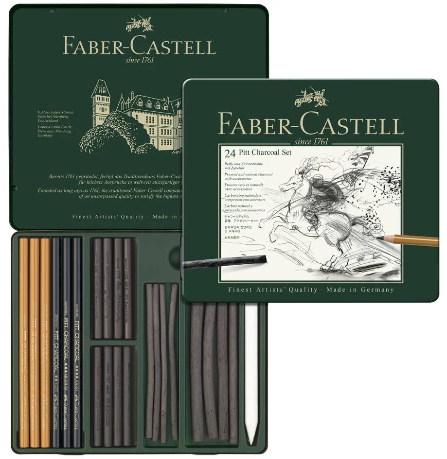 FABER-CASTELL Set de fusains PITT CHARCOAL, boîte de 24 - OEM 112978