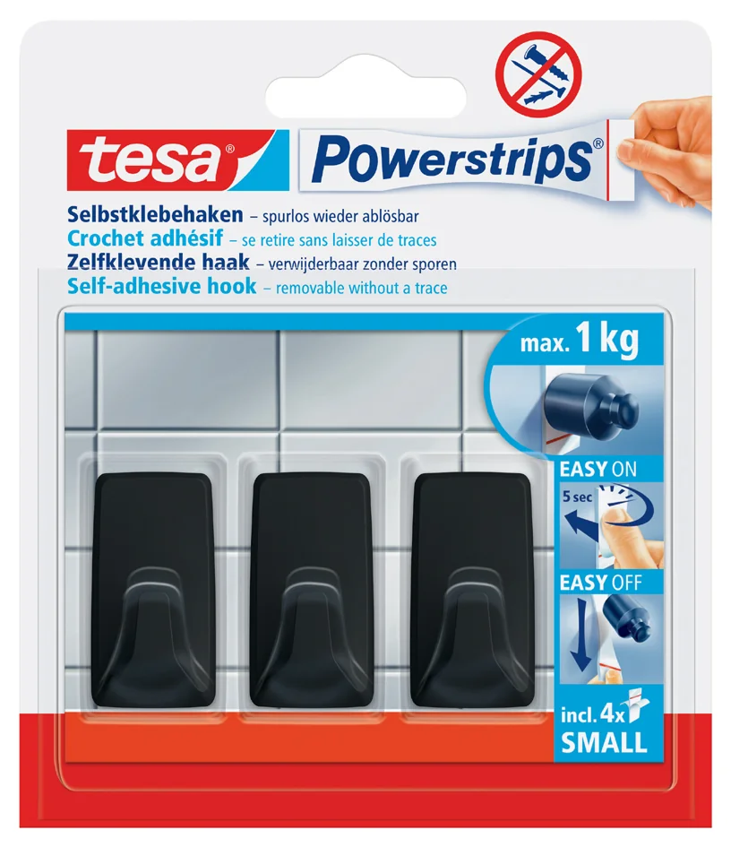 tesa Powerstrips Crochet adhésif LARGE rectangulaire, noir - OEM 58279-00000-20