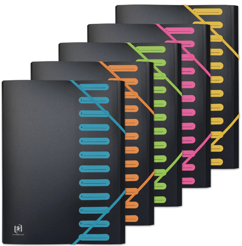 Oxford Trieur 'for Students', 12 compartiments, A4, assorti - lot de 5 - OEM 400009067