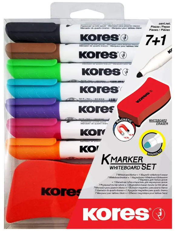 Kores Kit de marqueurs pour tableau blanc, 7 marqueurs + - OEM M20866