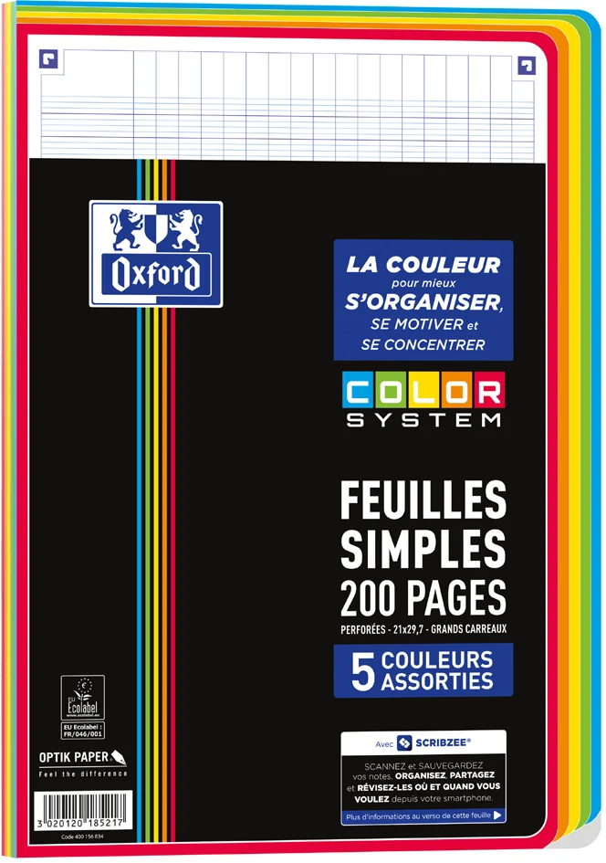 Oxford Feuilles simples COLOR SYSTEM, A4, seyès - OEM 400156834