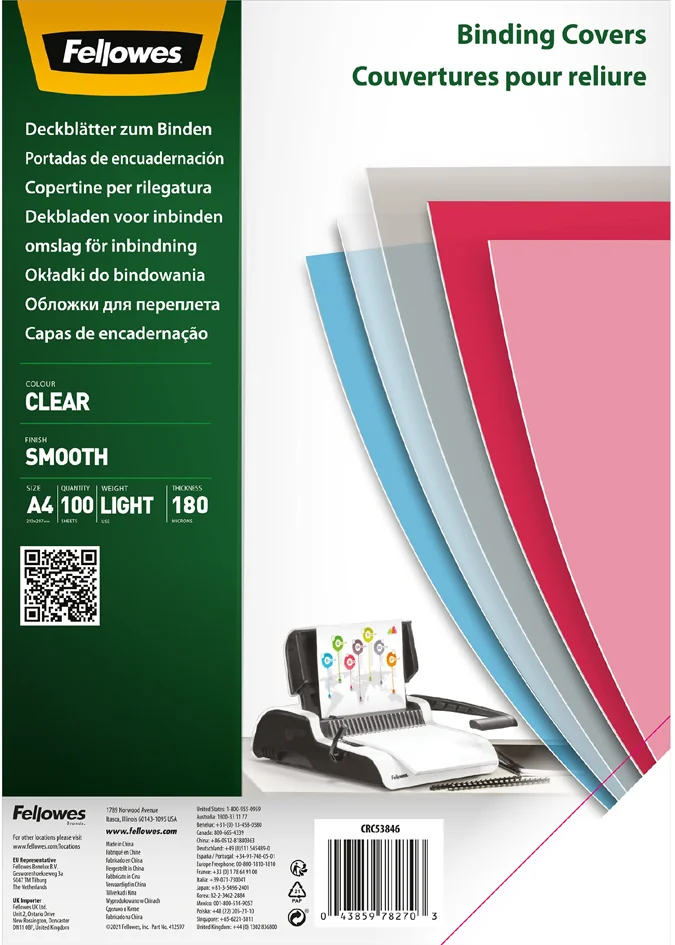 Fellowes Couverture, A4, PET, transparent, 0,18 mm - OEM 5384601